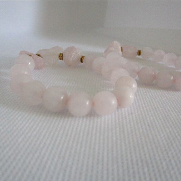 Vintage Rose Quartz Bracelet Set Stretch Elastic Pink Stone Beads Boho Luxe Glam - Picture 12 of 16